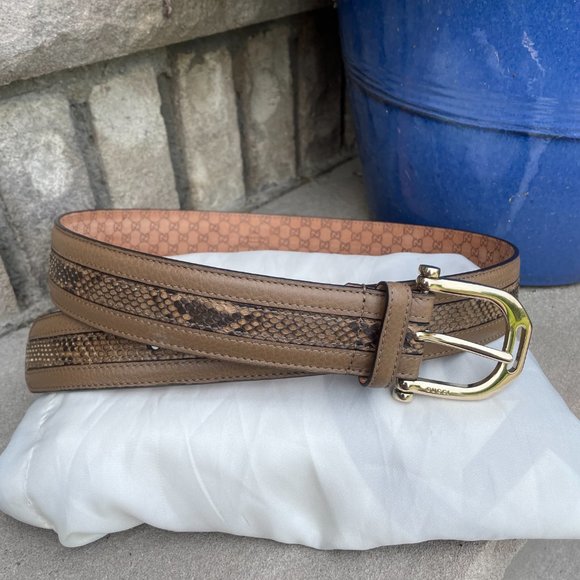 Gucci Accessories - Like New GUCCI Brown Leather Snake Embossed Trim Monogram Women's Belt 85 34🔥🔥